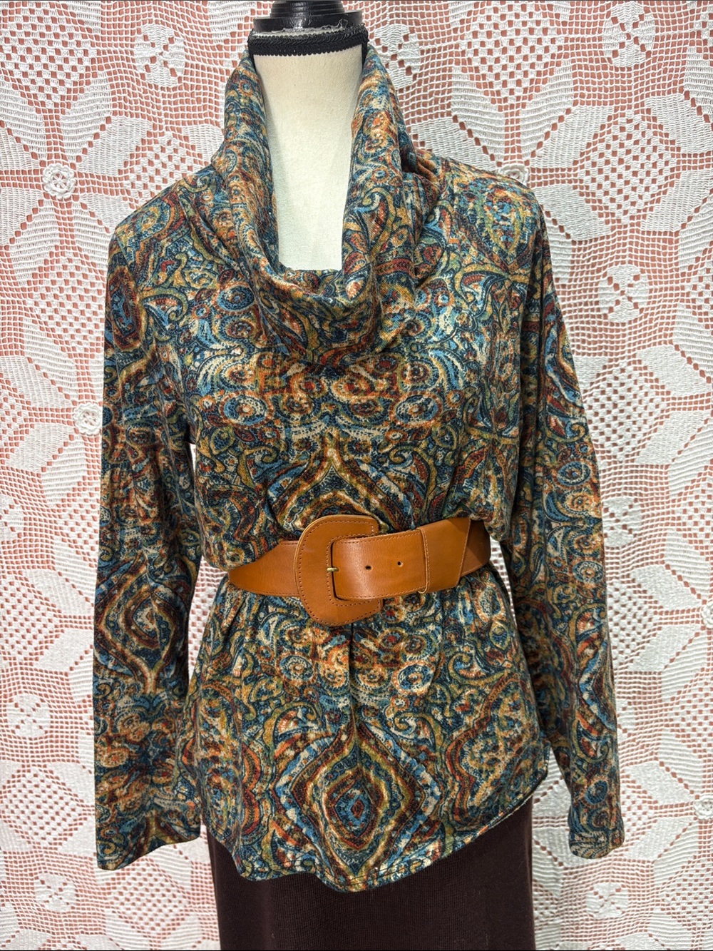 Clientele Paisley Cowl Neck Top